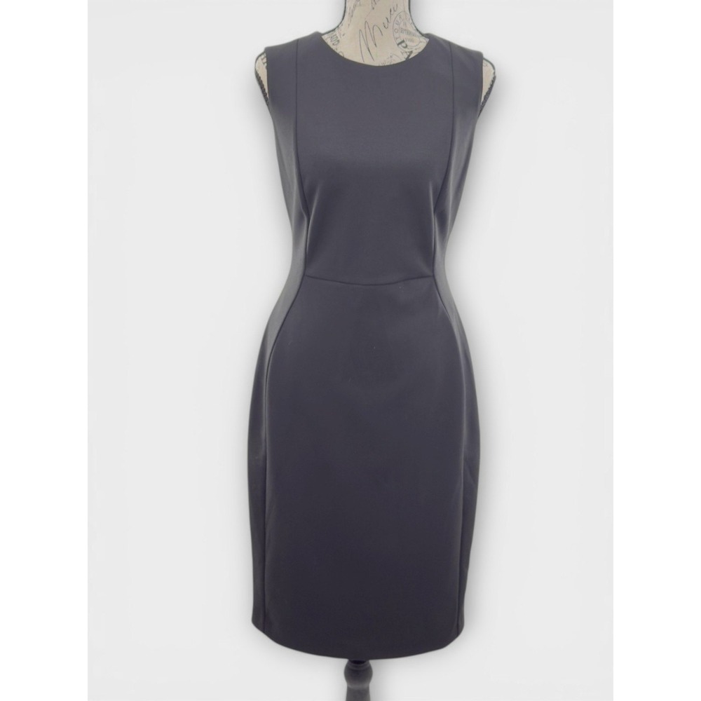 Calvin Klein Black Sheath Dress Career Work Office Staple Zip 8 Corporatecore